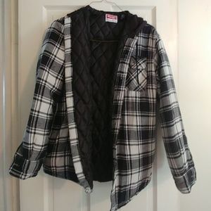 Hooded.lined button up plaid workshirt